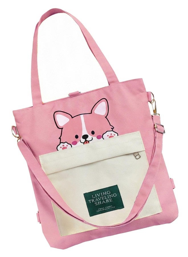 KeepCart Canvas Tote Bag for Women Ladies Girls for School, College, Office, Travel, Shopping, Daily Use, 3 in 1 Canvas Adjustable Strap Tote Bag (Pink) - Image 1